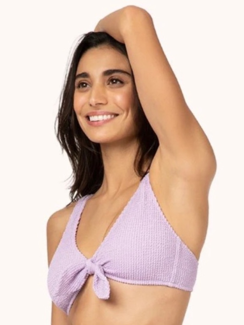 Lively Ruched Plunge Bralette Lavender Knot-Front Textured Top Medium